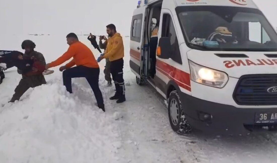 Kars’ta tipi nedeniyle yolu kapanan köyde ateşi yükselen 2 çocuk