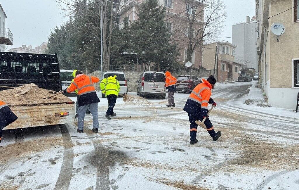 Kırklareli’nde etkili olan kar yağışının ardından solüsyonla ilaçlama ve tuzlama