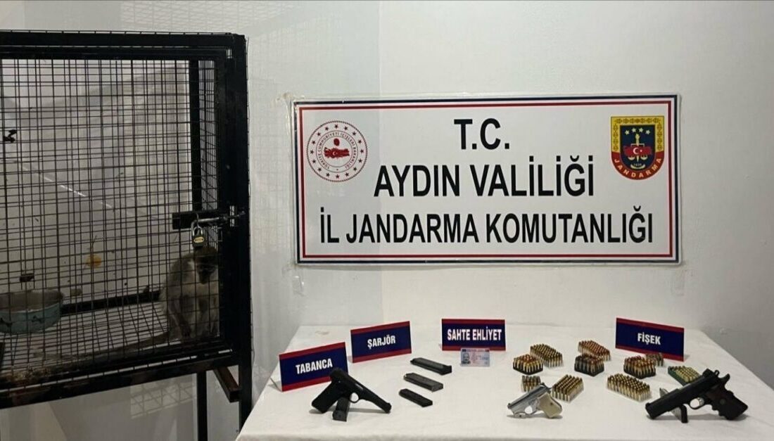Aydın’ın Kuşadası ilçesinde jandarma ekiplerince bir adrese düzenlenen operasyonda ruhsatsız