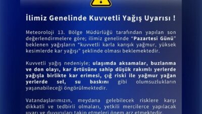 Meteoroloji 13. Bölge Müdürlüğü tarafından Bingöl için kuvvetli yağış uyarısı