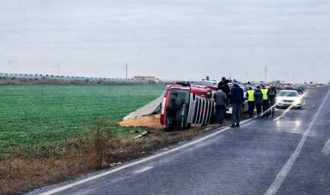 Tekirdağ’ın Muratlı ilçesinde kamyon, kontrolden çıkarak yol kenarına devrildi. Edinilen