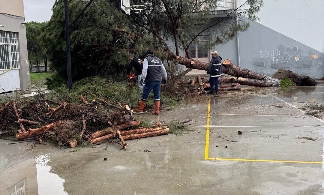 Aydın’ın Koçarlı ilçesine bağlı Bıyıklı Mahallesi’nde etkili olan şiddetli fırtına