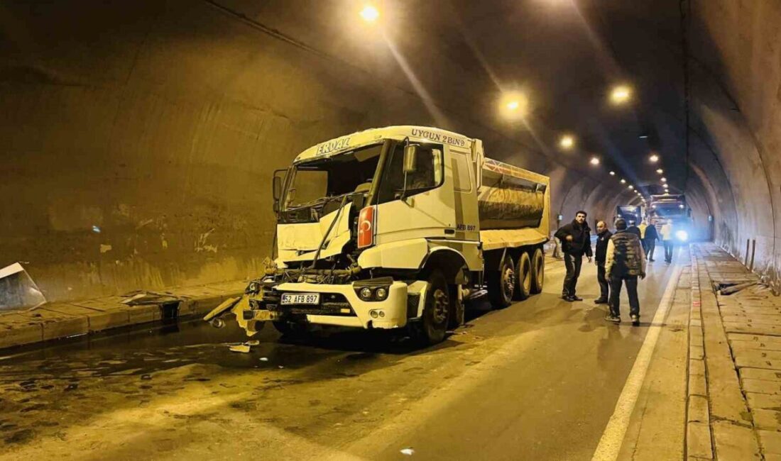 Ordu’nun Ünye ilçesinde freni tutmayan kamyon, tünel içerisinde başka bir