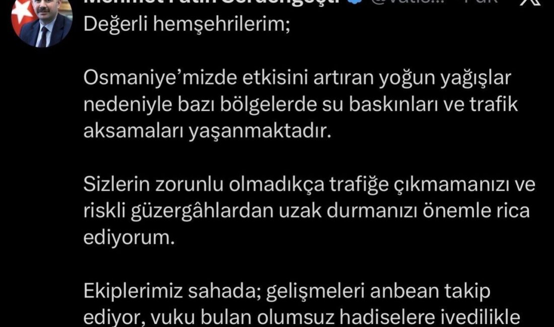 Osmaniye’de akşam saatlerinde başlayan şiddetli yağış ve fırtına kent genelinde