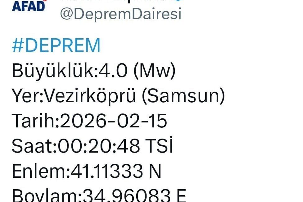 Kuzey Anadolu Fay Hattı üzerinde yer alan Samsun’un Vezirköprü ilçesi,