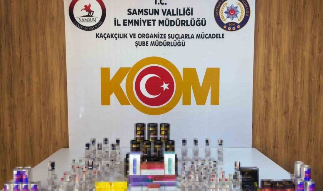 Samsun’da polis ekiplerince düzenlenen operasyonda 64 şişe sahte/kaçak alkollü içki
