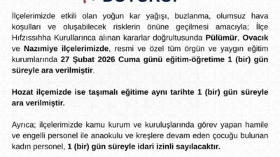 Tunceli’de yoğun kar yağışı ve buzlanma nedeniyle Pülümür, Ovacık ve