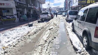Van kent merkezinde etkili olan yoğun kar yağışının ardından cadde