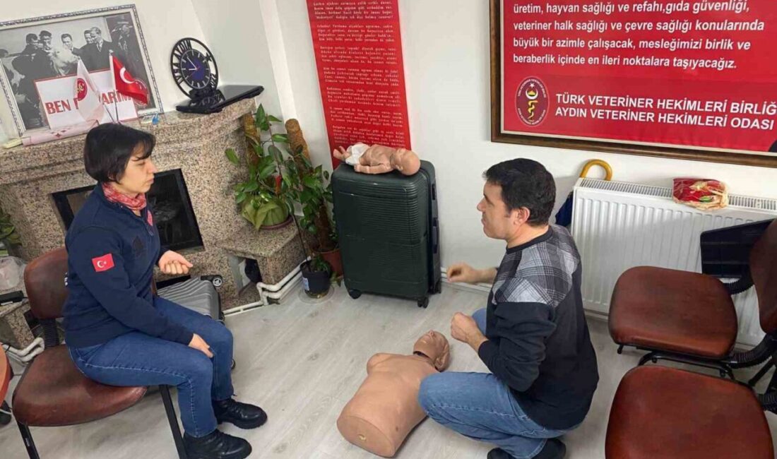 Aydın’da veteriner hekimlere yönelik düzenlenen ilk yardım güncelleme eğitiminde, sertifikalı