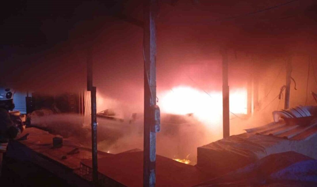 Hatay’da alevlere teslim olarak yanan iş yeri kullanılmaz hale geldi.