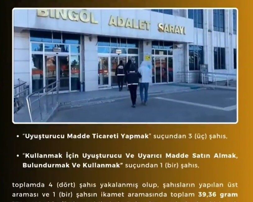 Bingöl’de polis ekiplerinin uyuşturucuyla mücadele kapsamında yaptığı çalışmada, 1 şüpheli