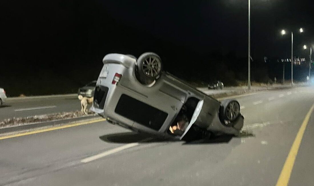 Adıyaman’da, kontrolden çıkan bir hafif ticari araç takla atarak ters