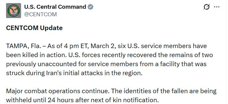 ABD Merkez Komutanlığı (CENTCOM), Cumartesi gününden bu yana İran’a karşı