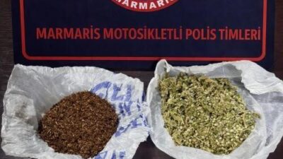 Muğla’nın Marmaris ilçesinde kavga ihbarına giden polis ekiplerinin dikkati, torbalarca