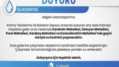 Kırklareli’nde arıtma tesisleri ile Balaban Deposu arasındaki ana isale hattında