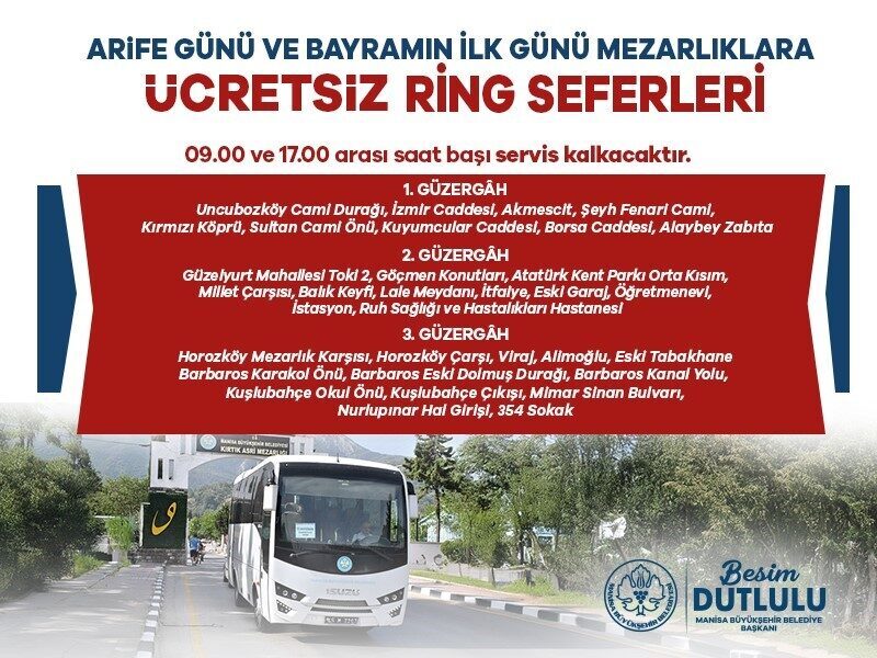Manisa Büyükşehir Belediyesi, Arife günü ve Ramazan Bayramı’nın 1. gününde