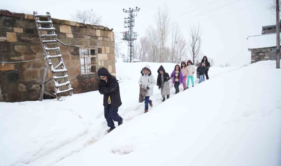 Muş’un Yukarı Yongalı köyünde çocuklar, metrelerce kar üzerinde kapı kapı