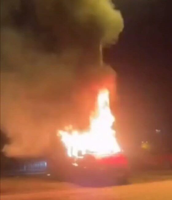 Samsun’un Terme ilçesinde park halindeki bir minibüs çıkan yangında alevlere