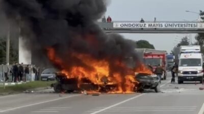 Samsun’un Çarşamba ilçesinde 5 aracın karıştığı zincirleme trafik kazasında 4