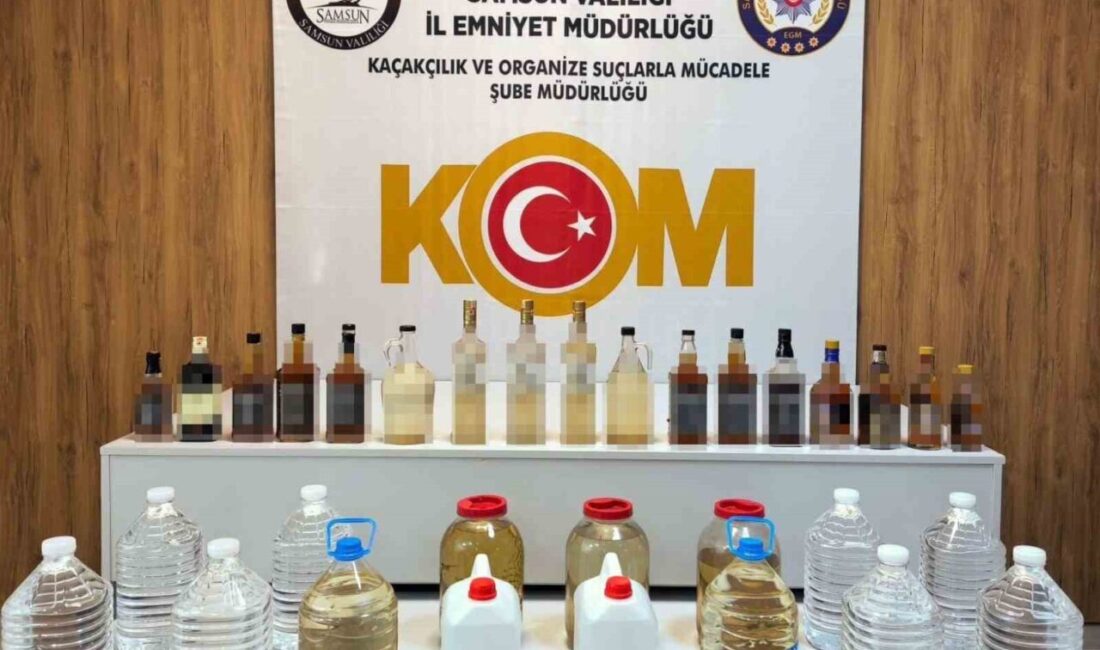 Samsun’da polis ekiplerinin düzenlediği kaçak alkol operasyonunda 90 litre sahte