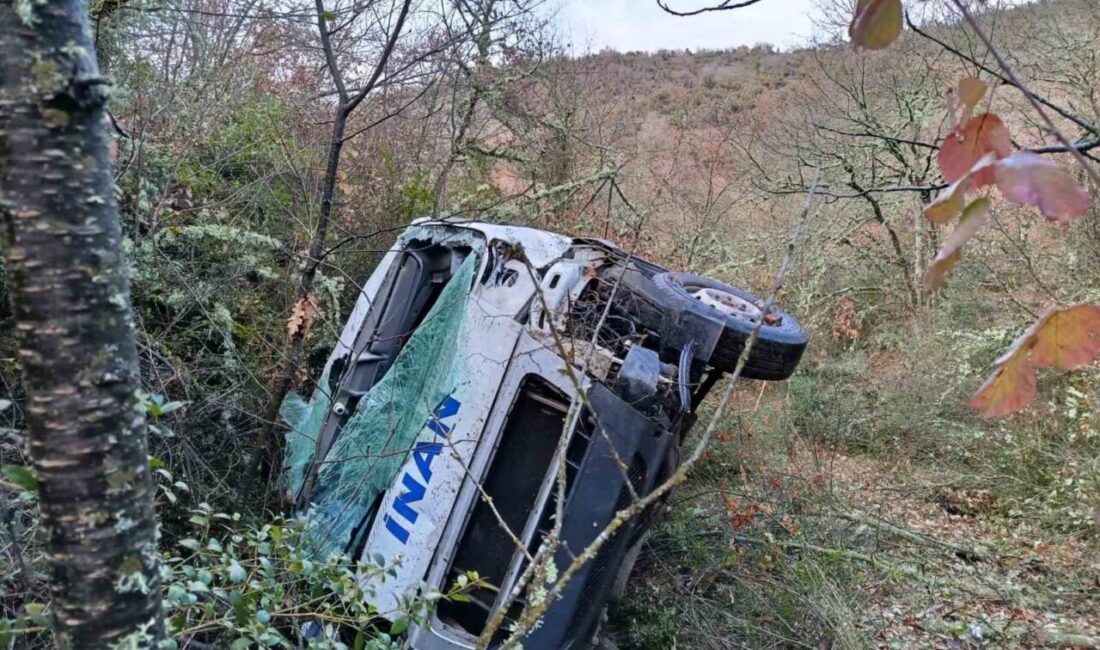 Bilecik’in Söğüt ilçesine bağlı Dömez Köyü yolunda servis aracının uçuruma