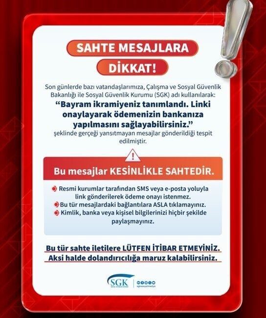 Sosyal Güvenlik Kurumu (SGK), son günlerde vatandaşlara ‘Bayram ikramiyeniz tanımlandı.