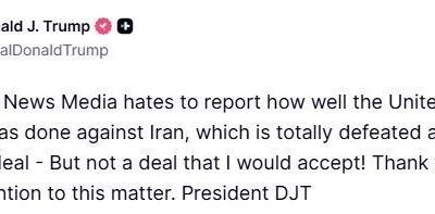 ABD Başkanı Donald Trump, İran’ın tamamen yenilgiye uğradığını ve kendileriyle