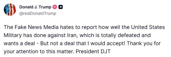 ABD Başkanı Donald Trump, İran’ın tamamen yenilgiye uğradığını ve kendileriyle