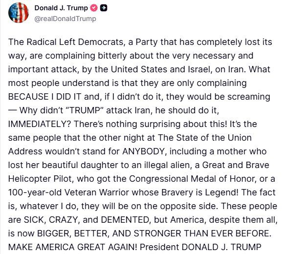 ABD Başkanı Donald Trump, Demokratların ABD ve İsrail’in İran’a yönelik