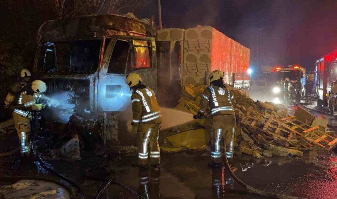 Tuzla’da E-5 Karayolu’nda seyir halindeki taş yünü yüklü bir tır