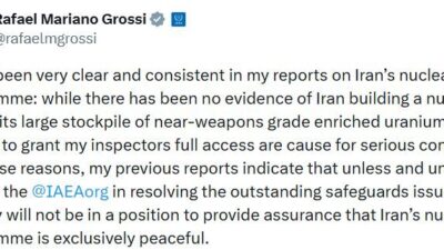 Uluslararası Atom Enerjisi Ajansı (UAEA) Başkanı Rafael Grossi, İran’ın nükleer