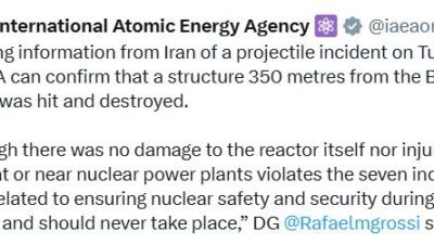 Uluslararası Atom Enerjisi Ajansı (UAEA), İran’daki Buşehr Nükleer Santrali reaktörüne