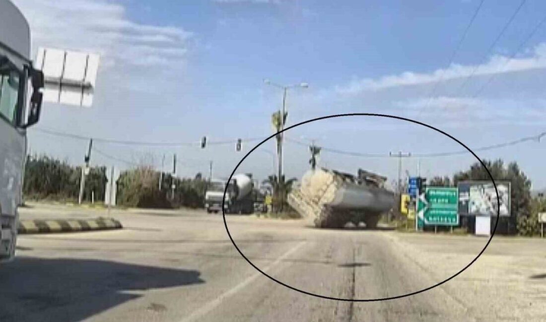 Hatay’da dönüş yaptığı esnada devrilen tankerin portakal bahçesine uçtuğu anlar