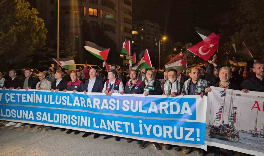 Amerika Birleşik Devletleri (ABD) Büyükelçiliğinin önünde İsrail’in Sumud Filosuna yönelik