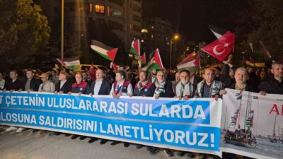 Amerika Birleşik Devletleri (ABD) Büyükelçiliğinin önünde İsrail’in Sumud Filosuna yönelik