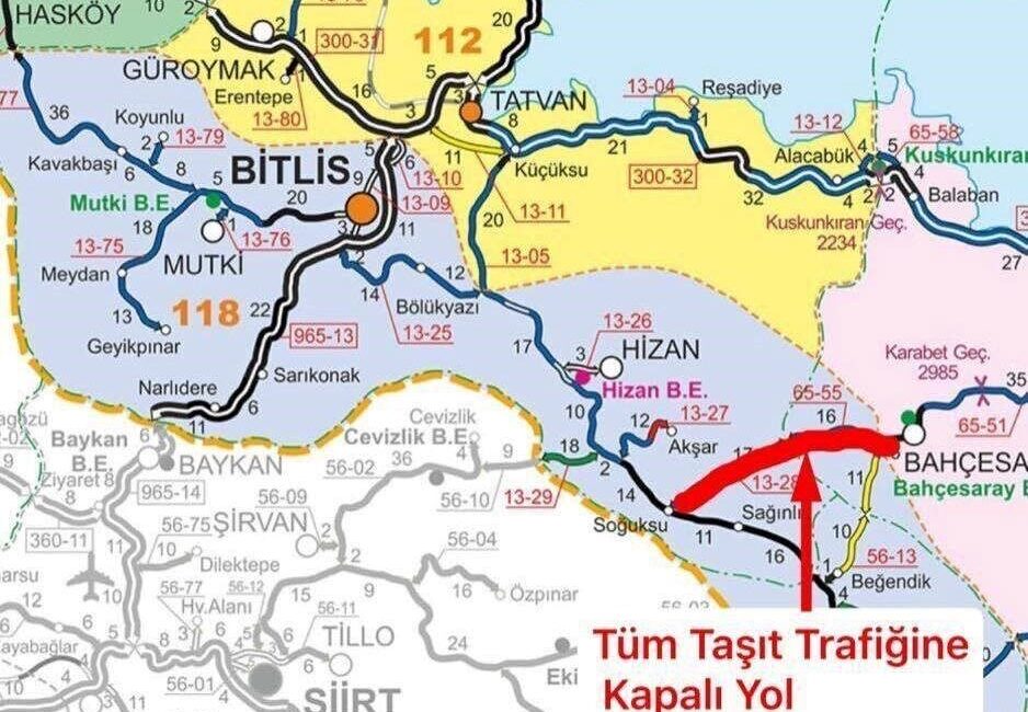 Van’ın Bahçesaray ilçesinin tek kara ulaşımını sağlayan Bahçesaray-Hizan karayolunda etkili