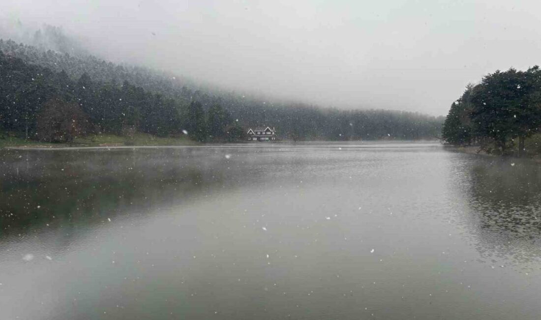 Bolu’nun doğa harikası Gölcük Tabiat Parkı’nda kar yağışı ve sis