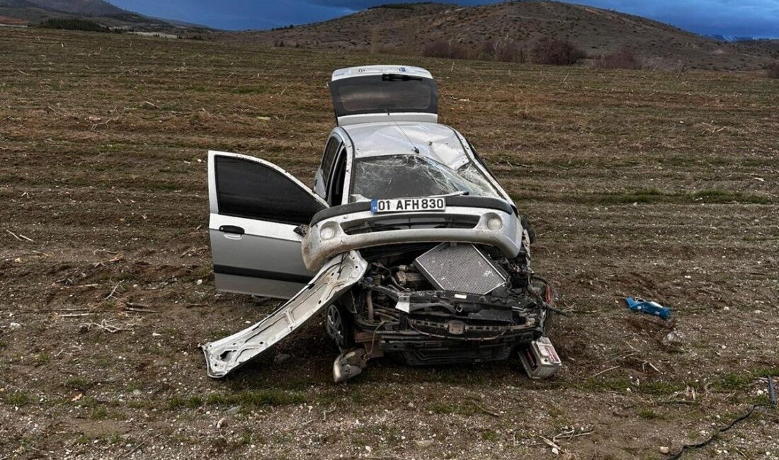 Malatya’da sürücünün kontrolünden çıkan otomobil aydınlatma direğine çarparak takla attı.