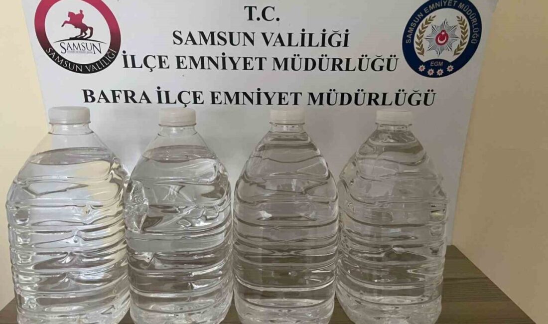 Samsun’un Bafra ilçesinde düzenlenen operasyonda kaçak alkol üretiminde kullanıldığı değerlendirilen