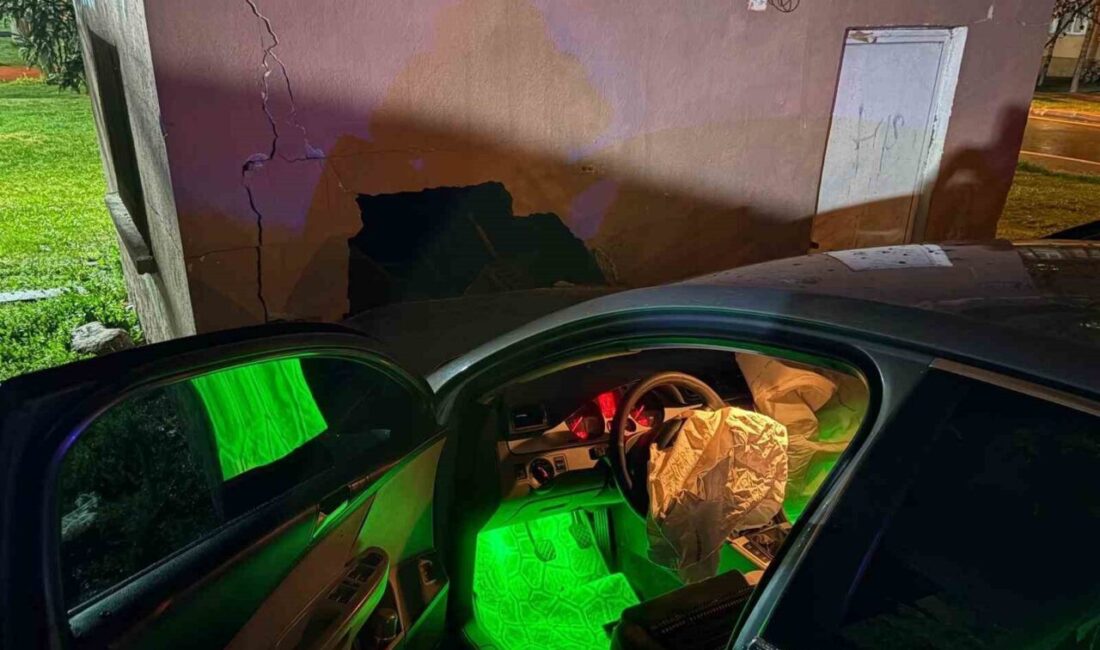 Kayseri’nin Melikgazi ilçesinde yağışlı havada kontrolden çıkan otomobil, parka girerek