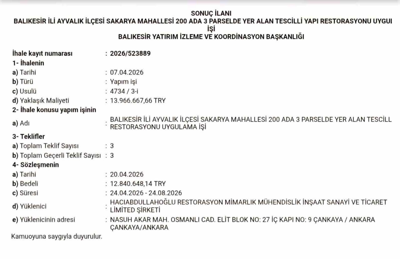 Balıkesir’in Ayvalık ilçesinde bulunan ve kentin önemli tarihi yapıları arasında