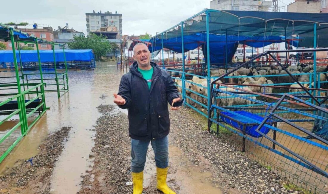 Adana’da etkili olan sağanak yağış sonrası kentteki bir hayvan pazarı