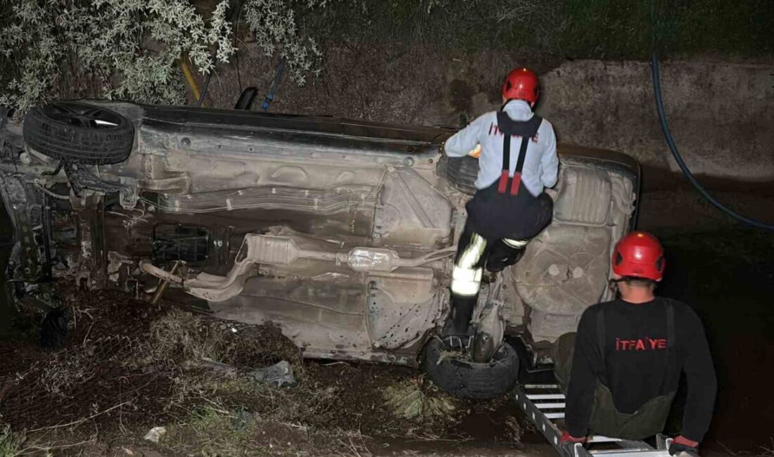 Aksaray’da kontrolden çıkan otomobil sulama kanalına düşerken, hafif yaralanan 1’i