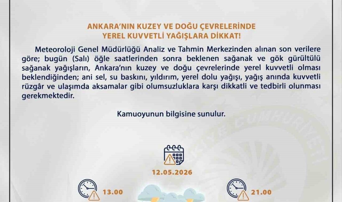 Ankara Valiliği, meteoroloji verilerine göre Başkent’in kuzey ve doğu çevrelerinde