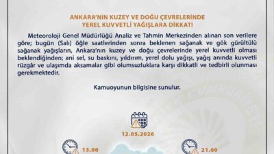 Ankara Valiliği, meteoroloji verilerine göre Başkent’in kuzey ve doğu çevrelerinde