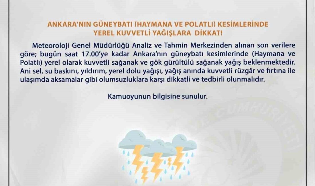 Ankara Valiliği, Meteoroloji Genel Müdürlüğü verilerine göre kentin güneybatı kesimlerinde