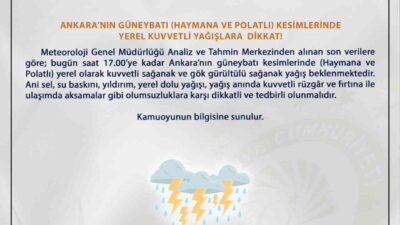 Ankara Valiliği, Meteoroloji Genel Müdürlüğü verilerine göre kentin güneybatı kesimlerinde
