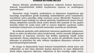 Ankara Valisi Yakup Canbolat, Kurban Bayramı dolayısıyla bayram mesajı yayımladı.