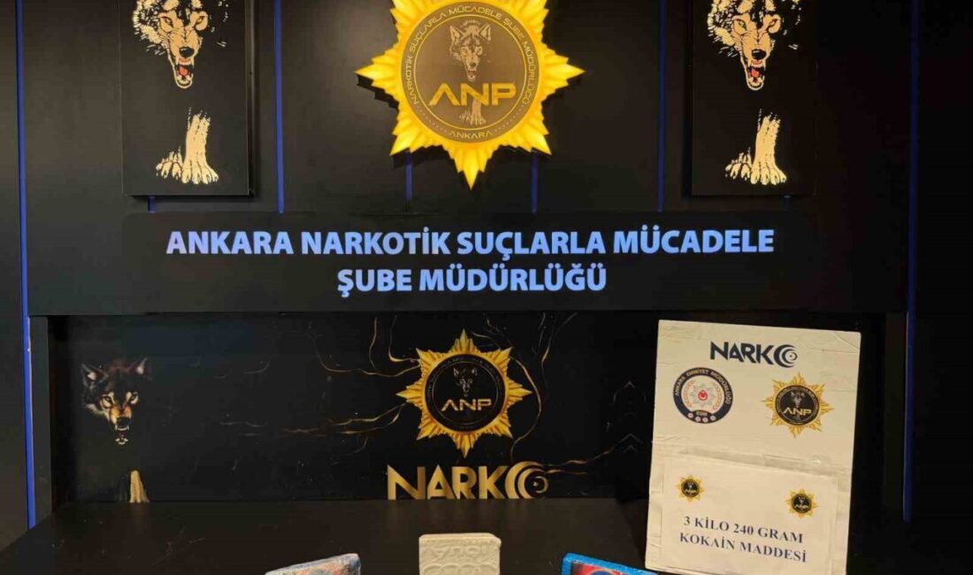 Ankara’nın Kahramankazan ilçesinde gerçekleştirilen operasyonda 3 kilo 240 gram kokain
