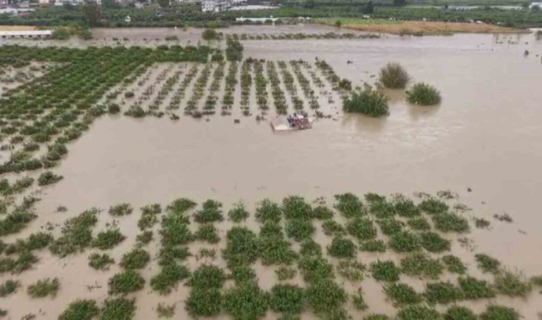 Hatay’ın Samandağ ilçesinde aşırı yağışlarla debisi artan Asi Nehri’nin taşmasıyla